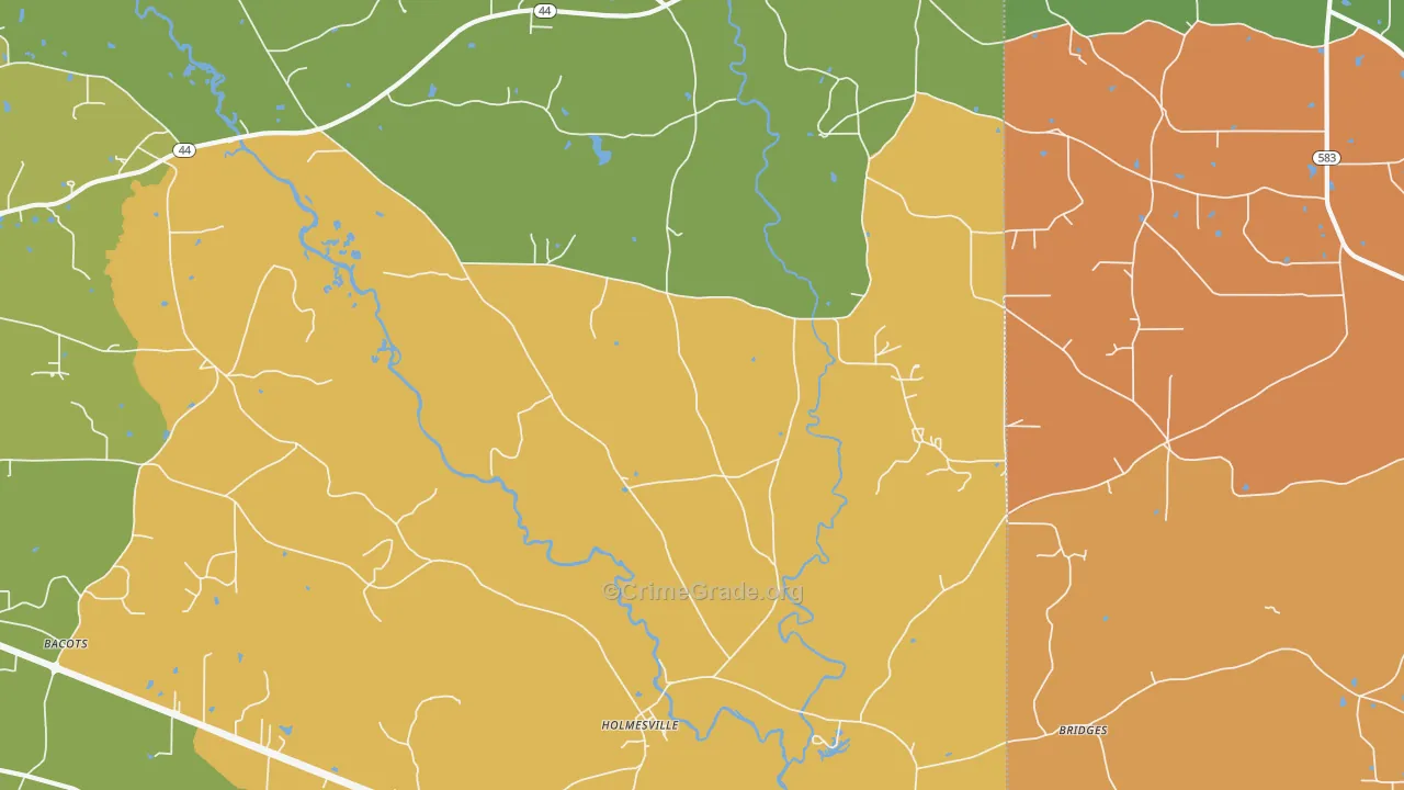 Holmesville, MS Map of Robbery Rates
