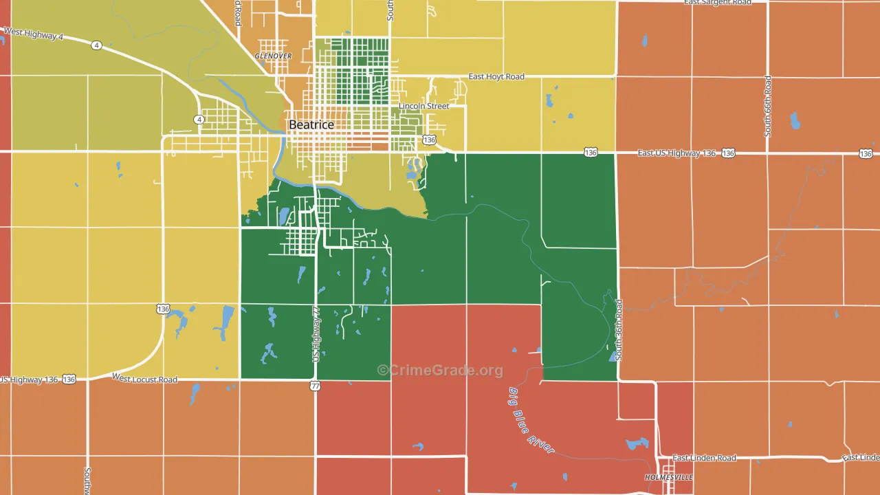 Holmesville, NE Map of Robbery Rates