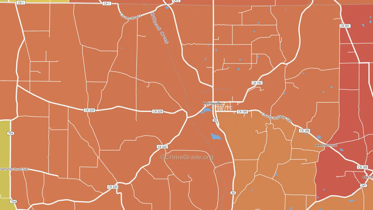 Holmesville, OH Map of Robbery Rates