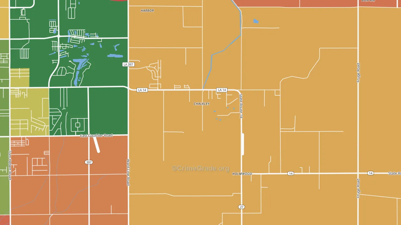 Holmwood, LA Map of Robbery Rates