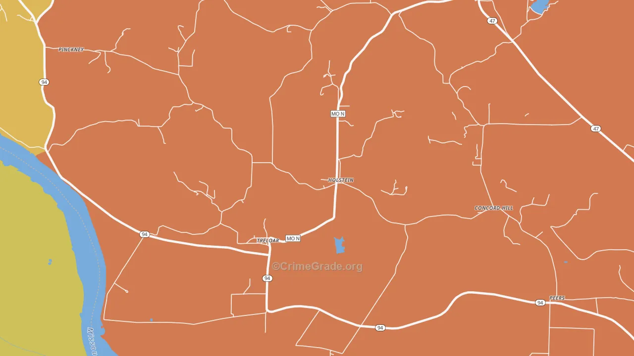 Holstein, MO Map of Robbery Rates