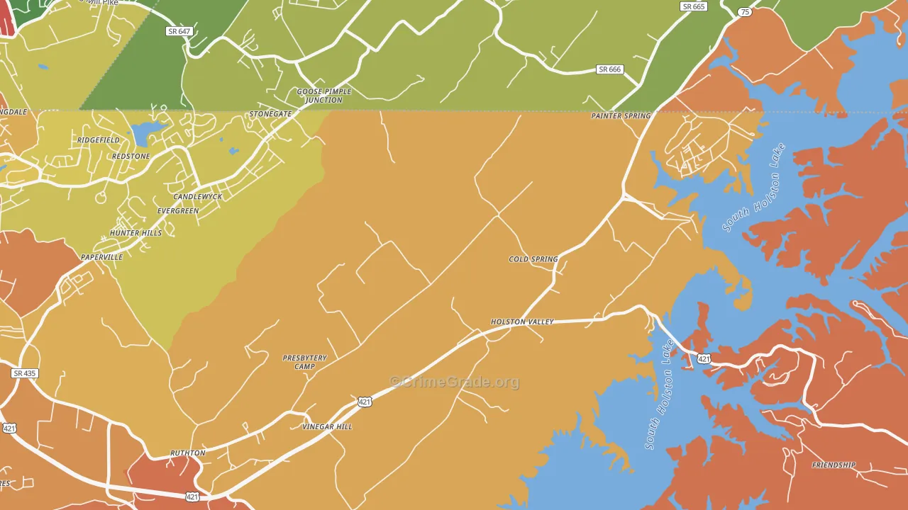Holston Valley, TN Map of Robbery Rates