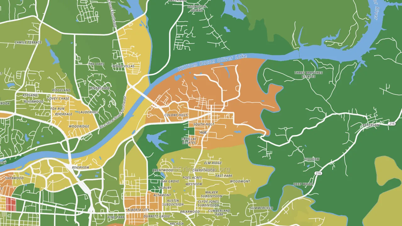 Holt, AL Map of Robbery Rates