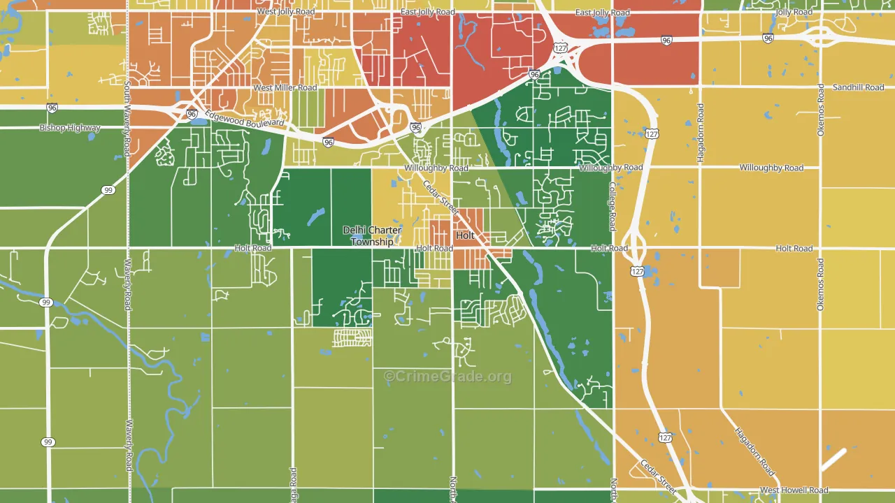 Holt, MI Map of Robbery Rates