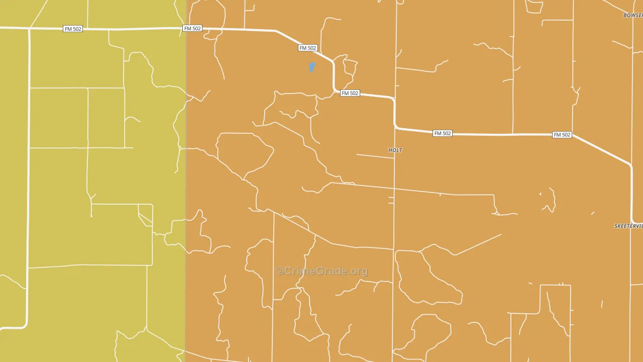 Holt, TX Map of Robbery Rates