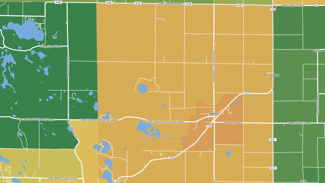 Holton, MI Map of Robbery Rates