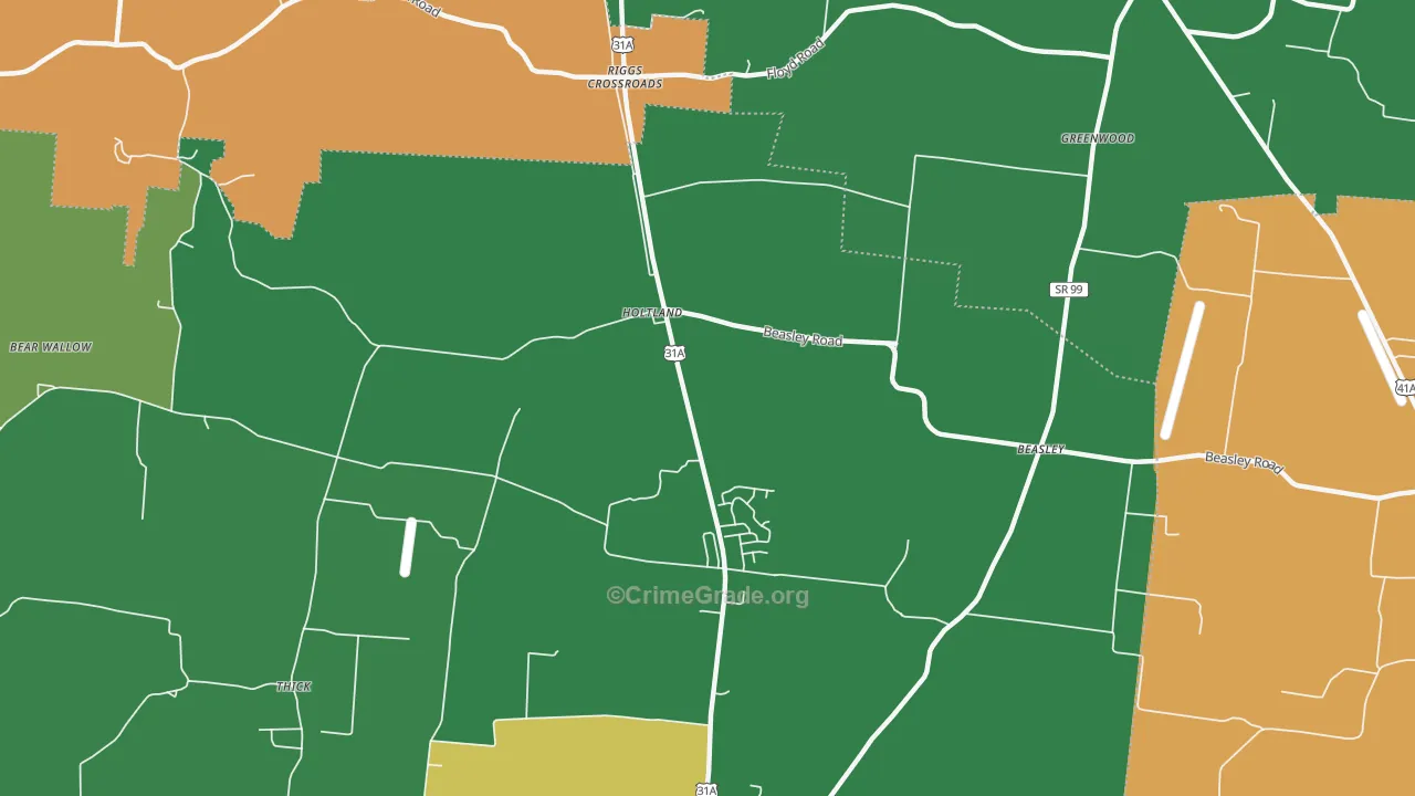Holts Corner, TN Map of Robbery Rates