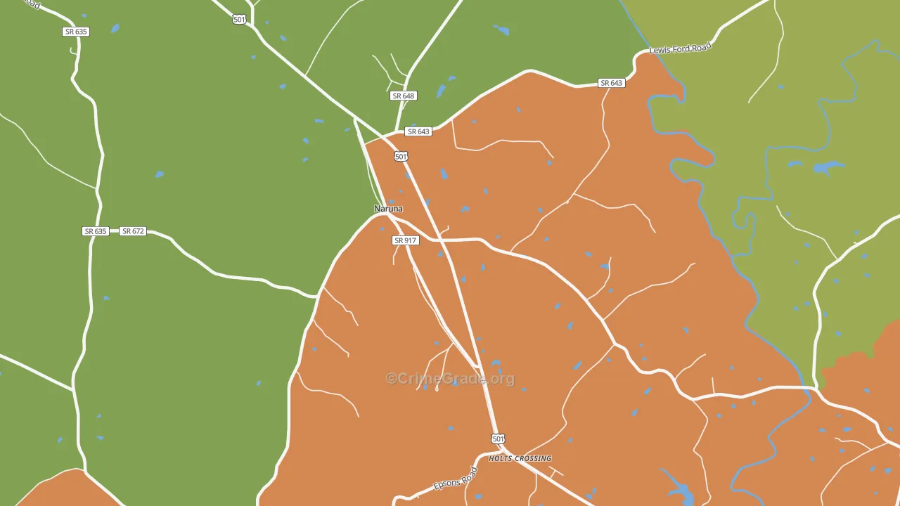 Holts Crossing, VA Map of Robbery Rates