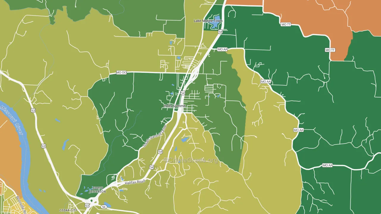 Holts Summit, MO Map of Robbery Rates