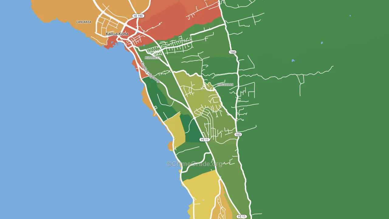 Holualoa, HI Map of Robbery Rates
