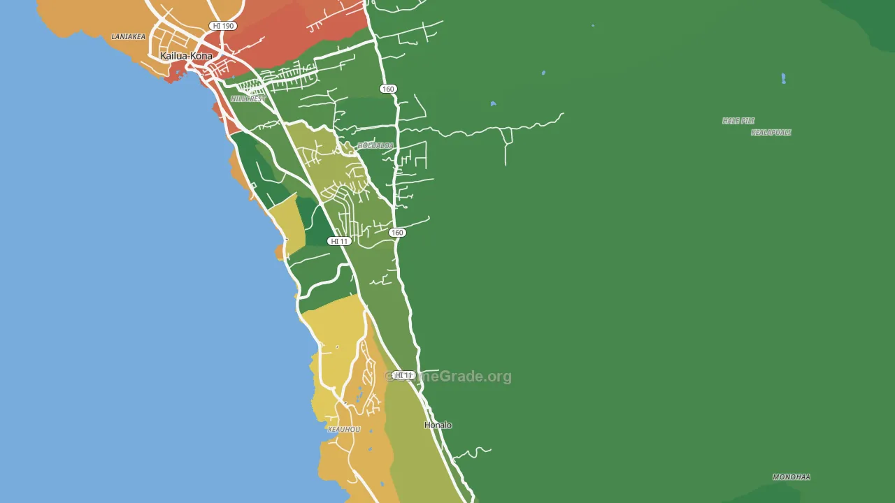 Holualoa, Kailua-Kona, HI Map of Robbery Rates