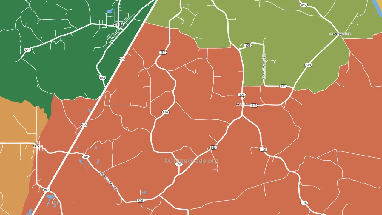Holum, LA Map of Robbery Rates