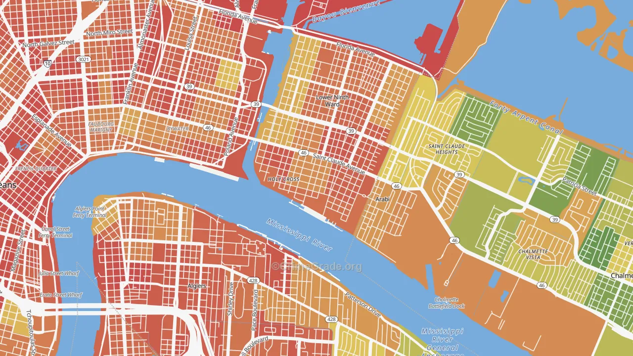 Holy Cross, New Orleans, LA Map of Robbery Rates