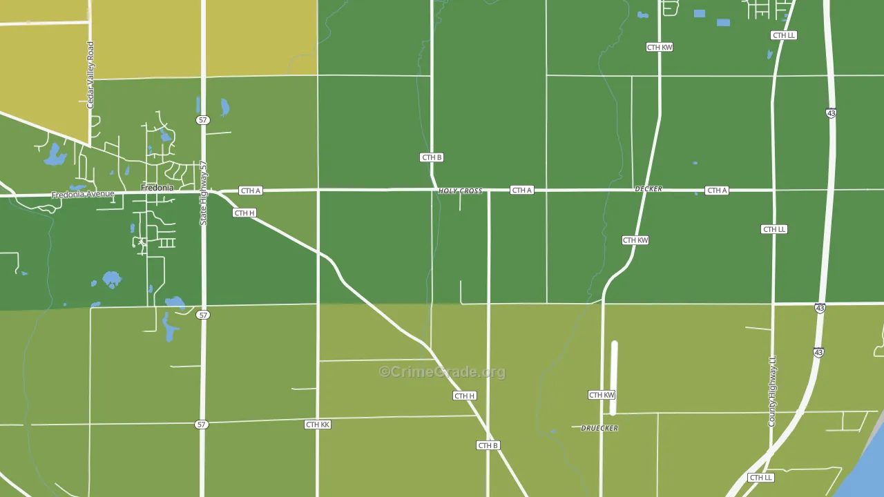 Holy Cross, WI Map of Robbery Rates