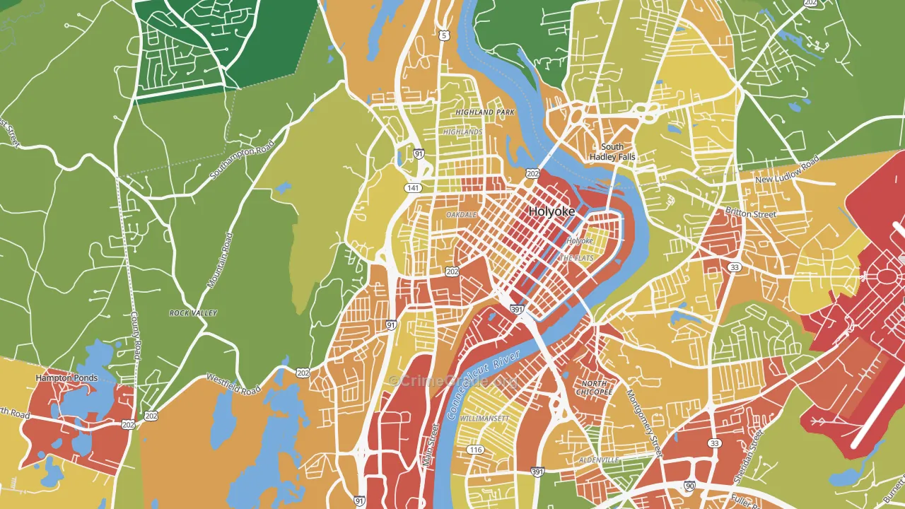 Holyoke, MA Map of Robbery Rates