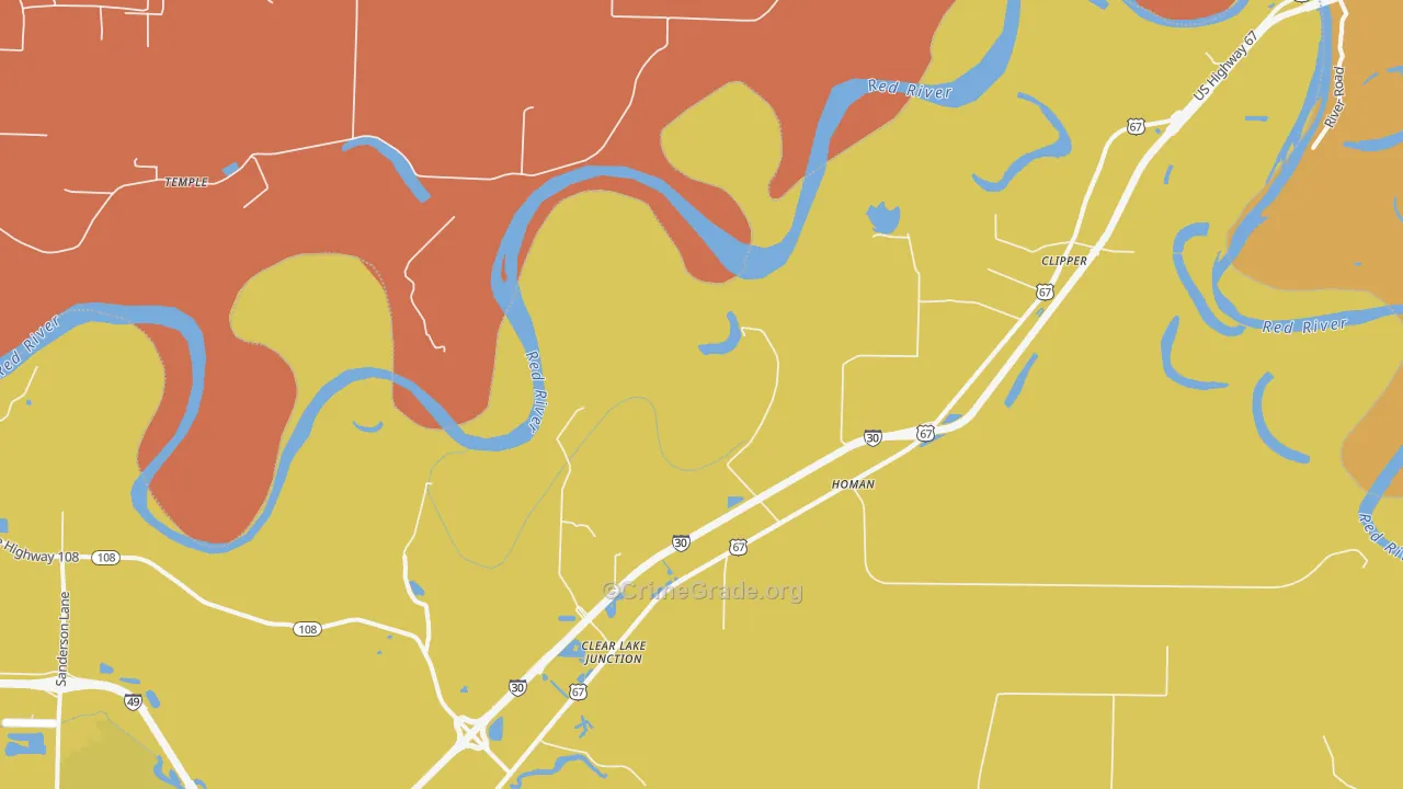 Homan, AR Map of Robbery Rates