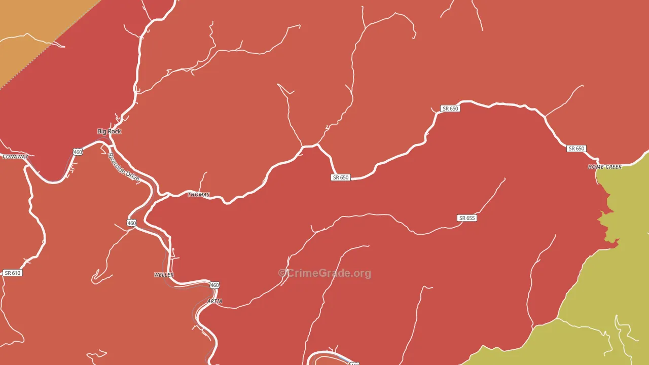 Home Creek, VA Map of Robbery Rates