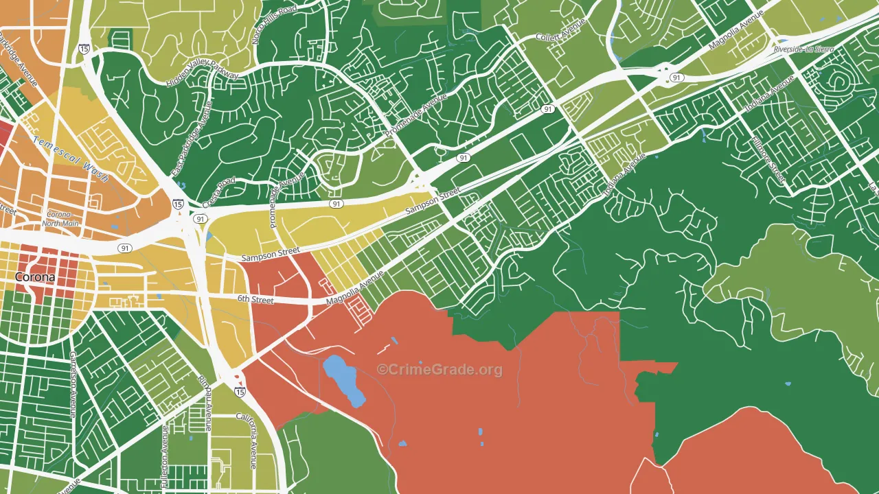 Home Gardens, Corona, CA Map of Robbery Rates