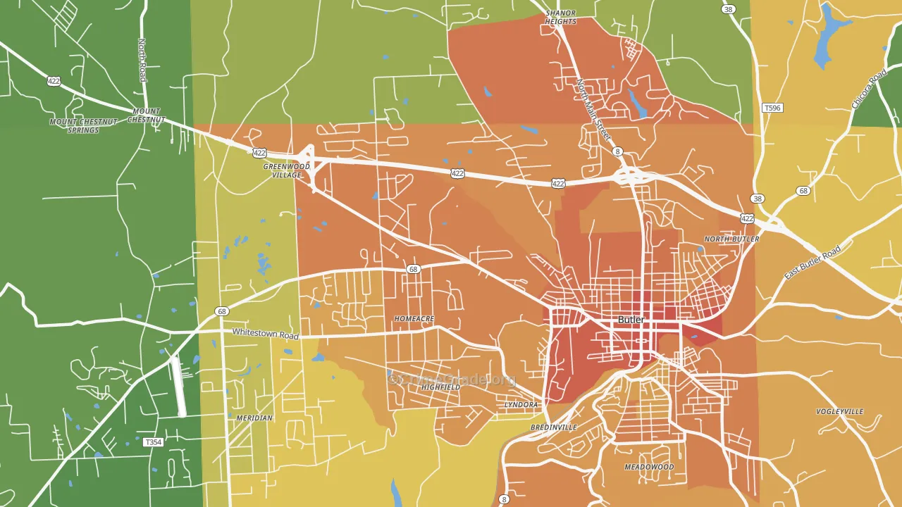 Homeacre-Lyndora, PA Map of Robbery Rates