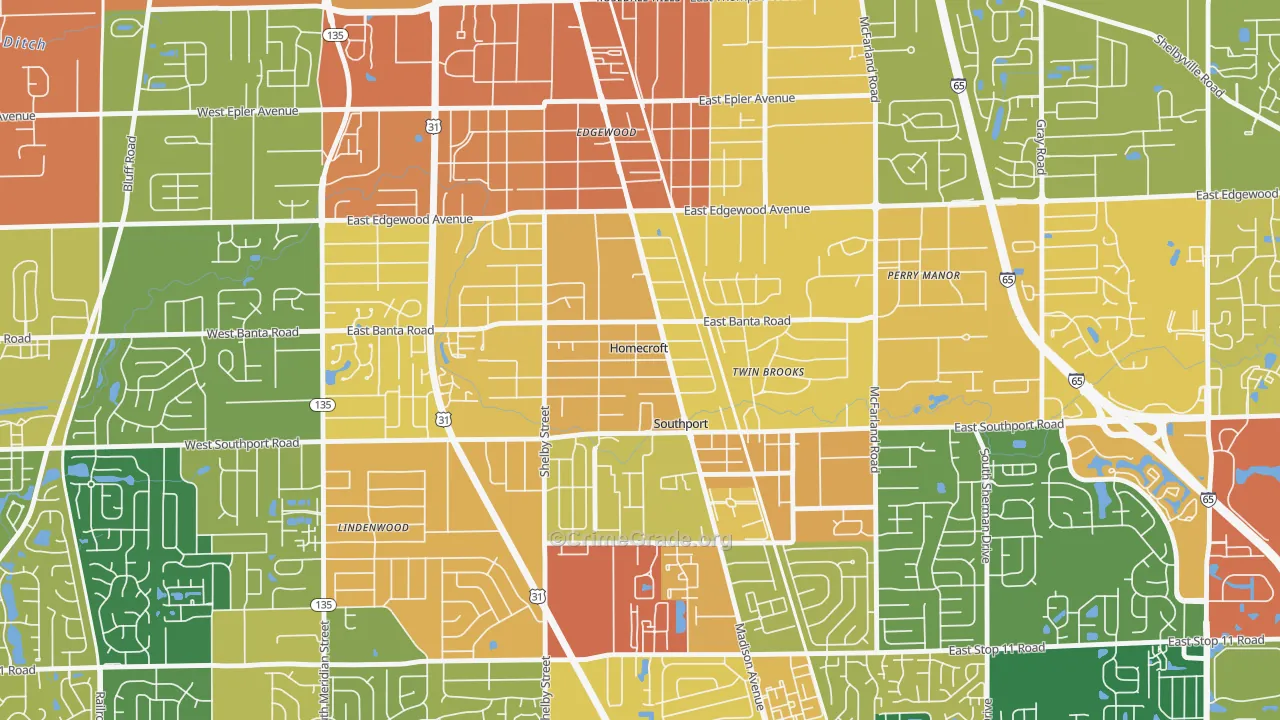 Homecroft, IN Map of Robbery Rates