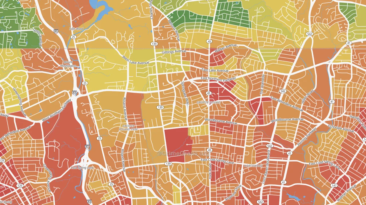 Homeland, Baltimore, MD Map of Robbery Rates