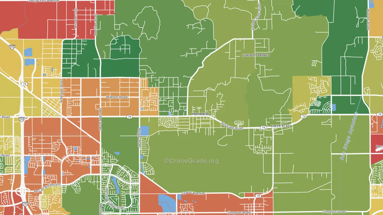 Homeland, CA Map of Robbery Rates