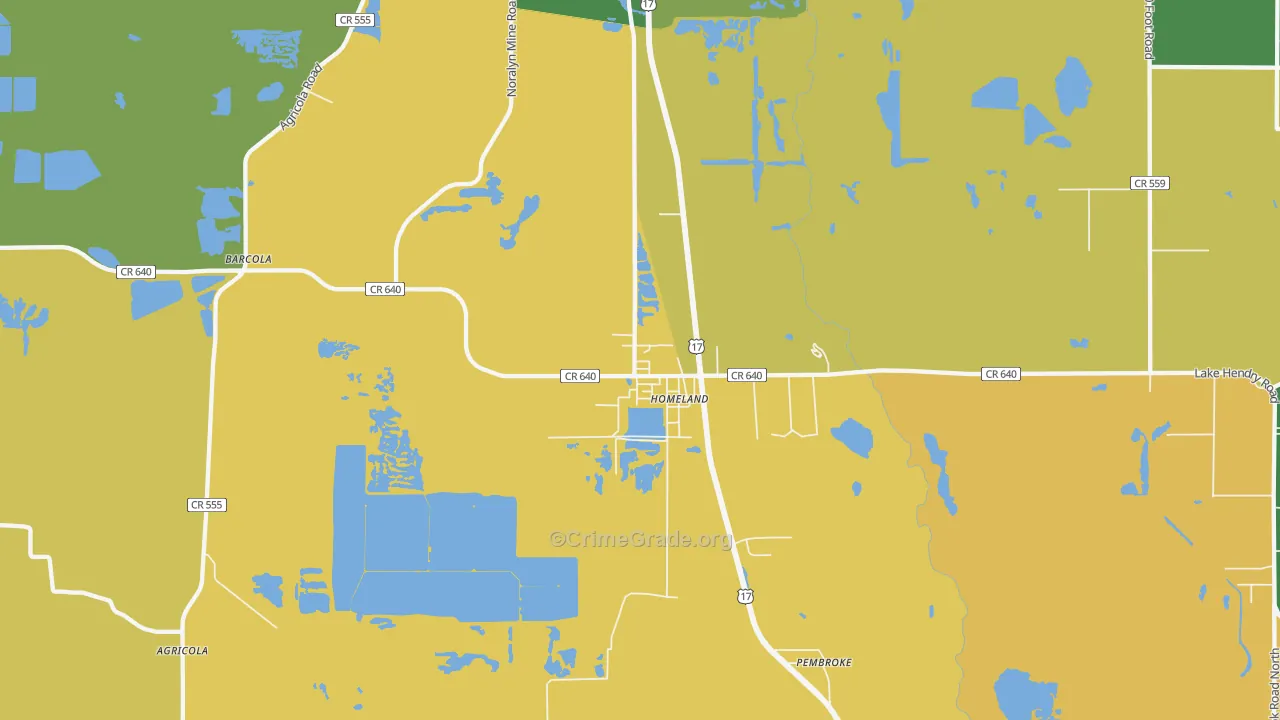 Homeland, FL Map of Robbery Rates