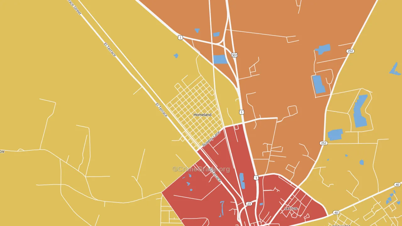 Homeland, GA Map of Robbery Rates