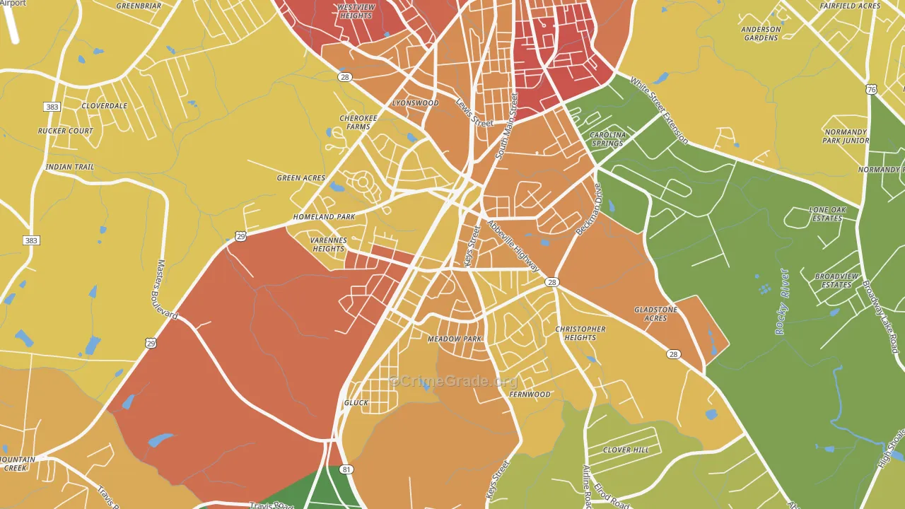 Homeland Park, SC Map of Robbery Rates