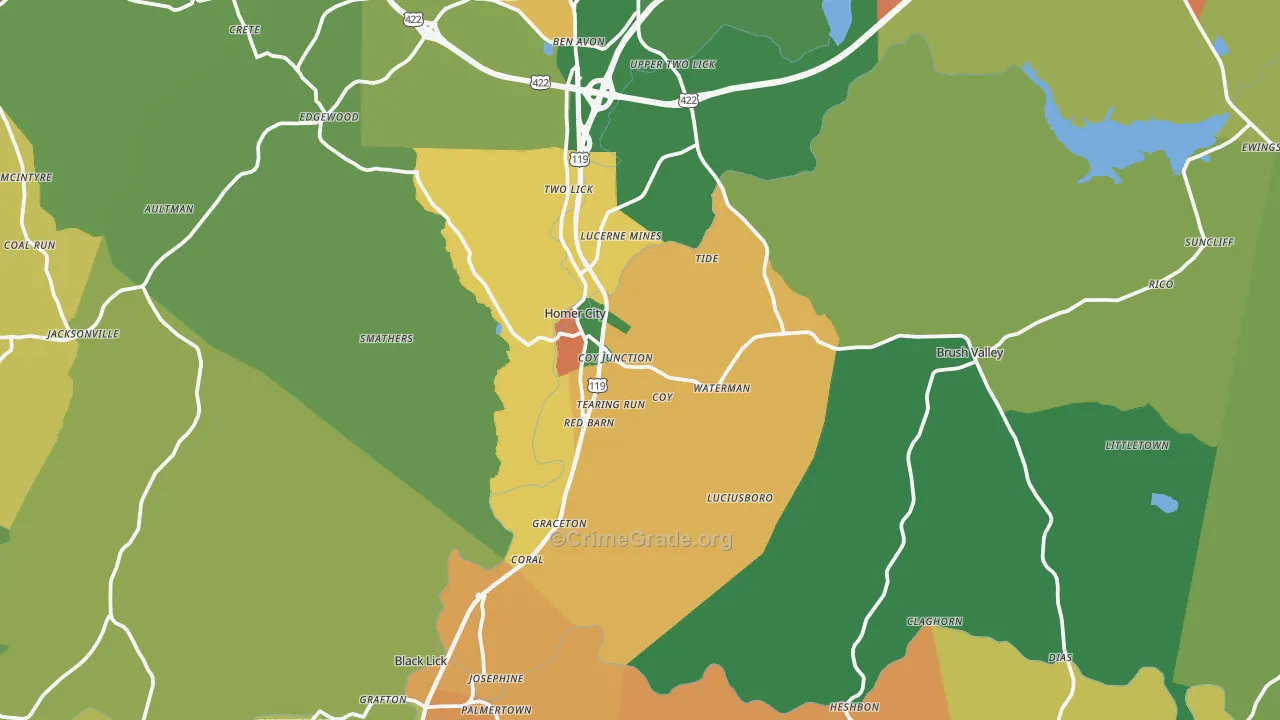 Homer City, PA Map of Robbery Rates