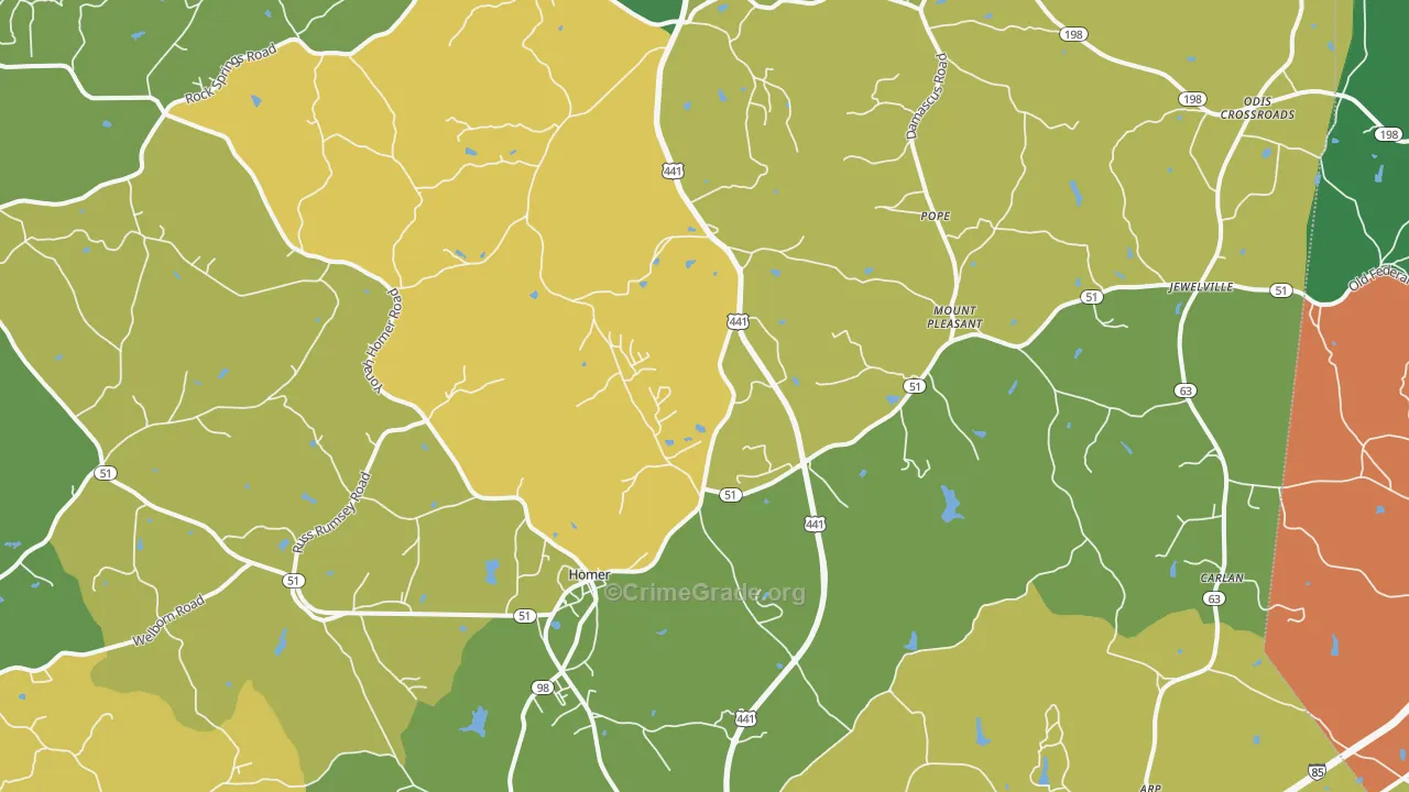 Homer, GA Map of Robbery Rates