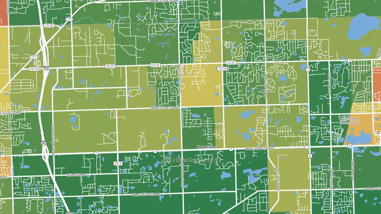 Homer Glen, IL Map of Robbery Rates