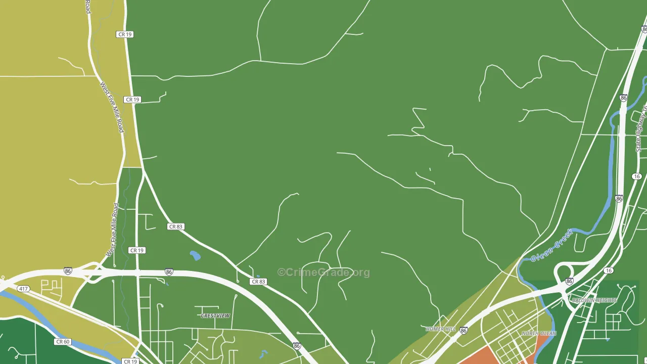 Homer Hill, NY Map of Robbery Rates