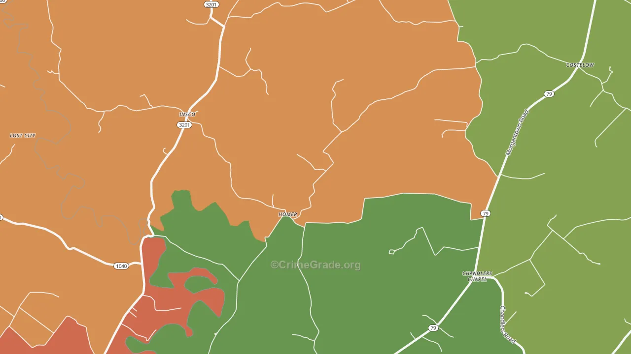 Homer, KY Map of Robbery Rates