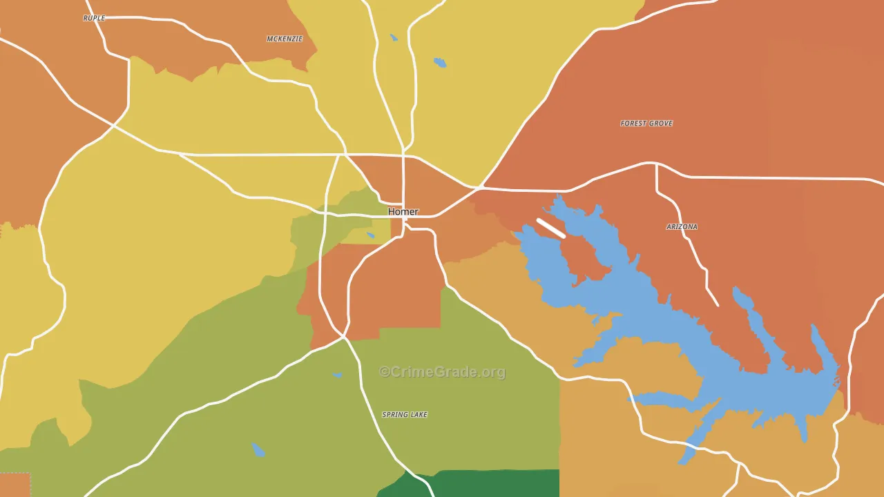 Homer, LA Map of Robbery Rates