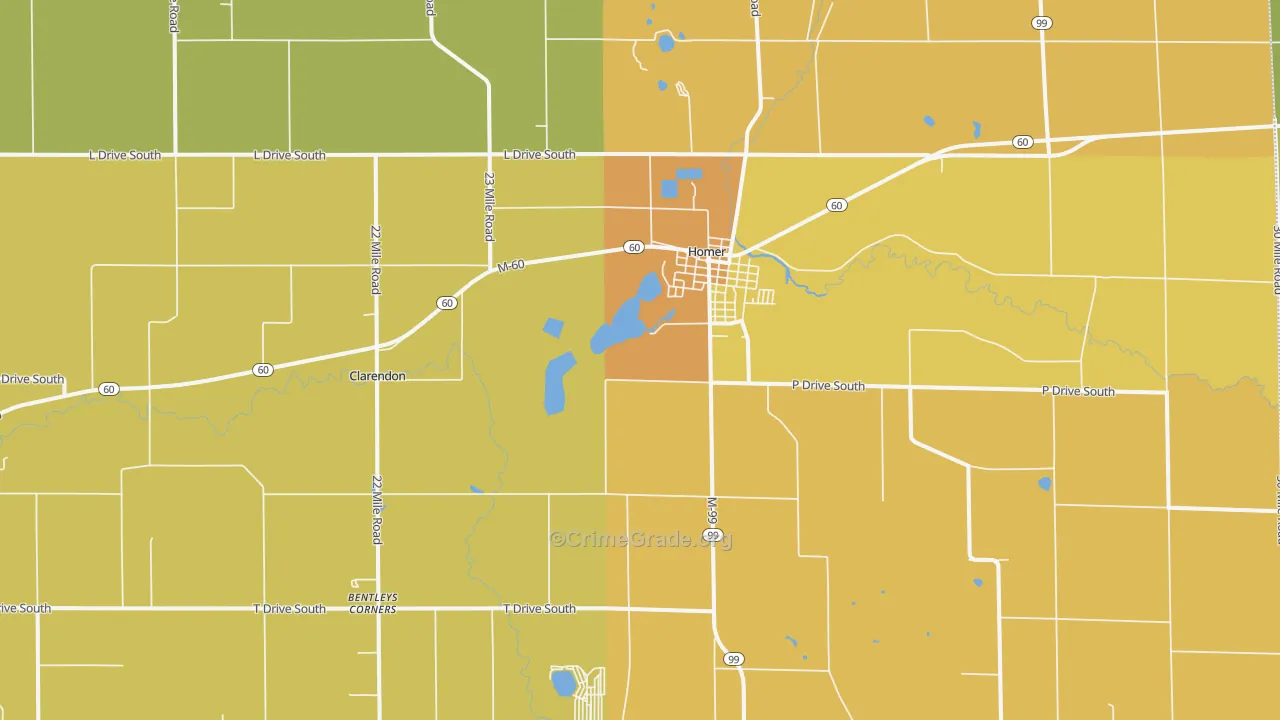 Homer, MI Map of Robbery Rates