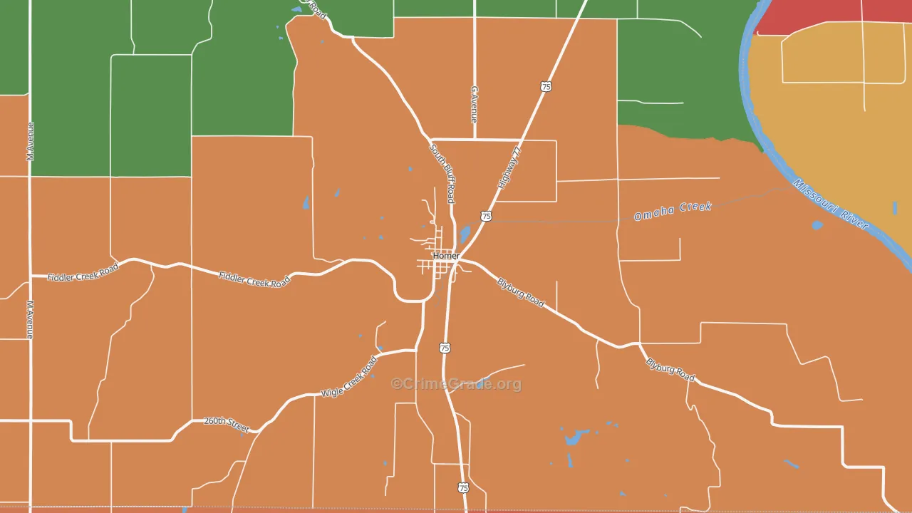 Homer, NE Map of Robbery Rates