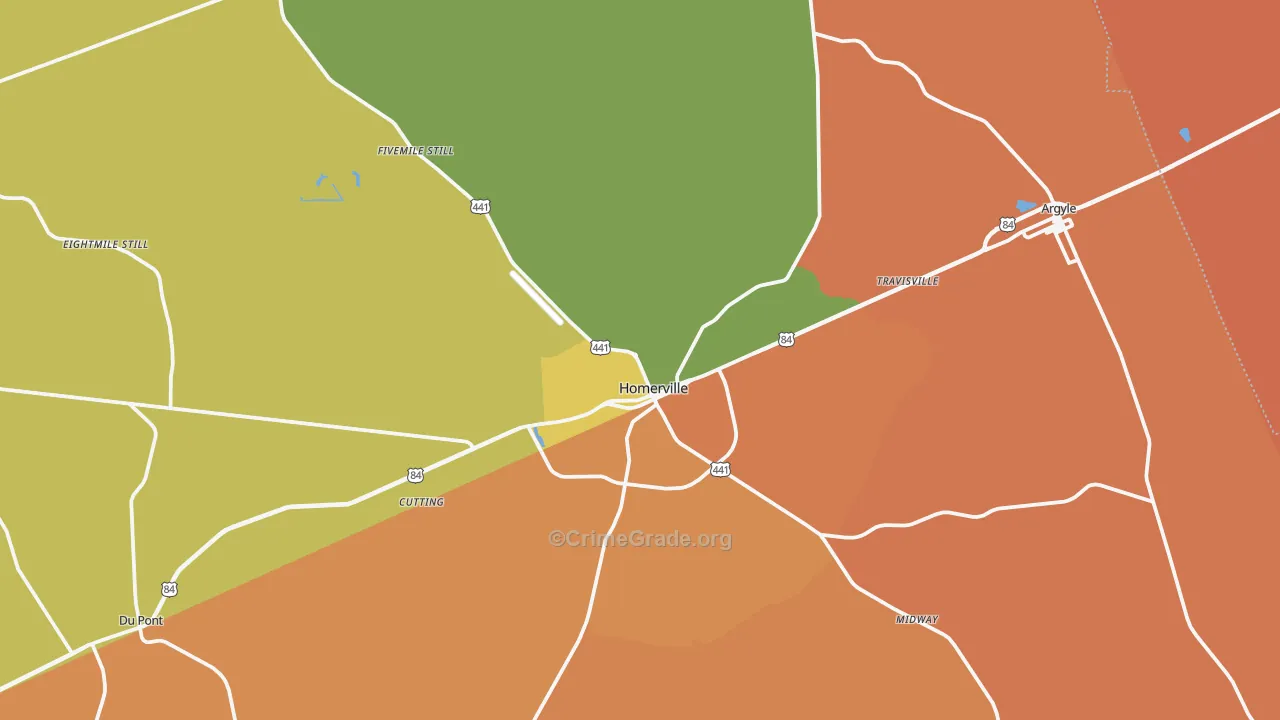 Homerville, GA Map of Robbery Rates