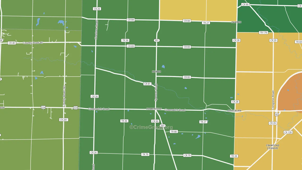 Homerville, OH Map of Robbery Rates