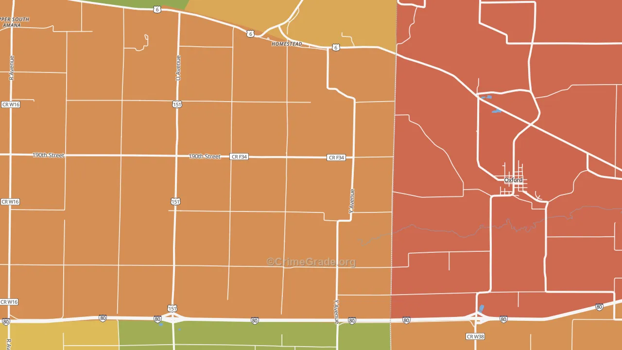 Homestead, IA Map of Robbery Rates