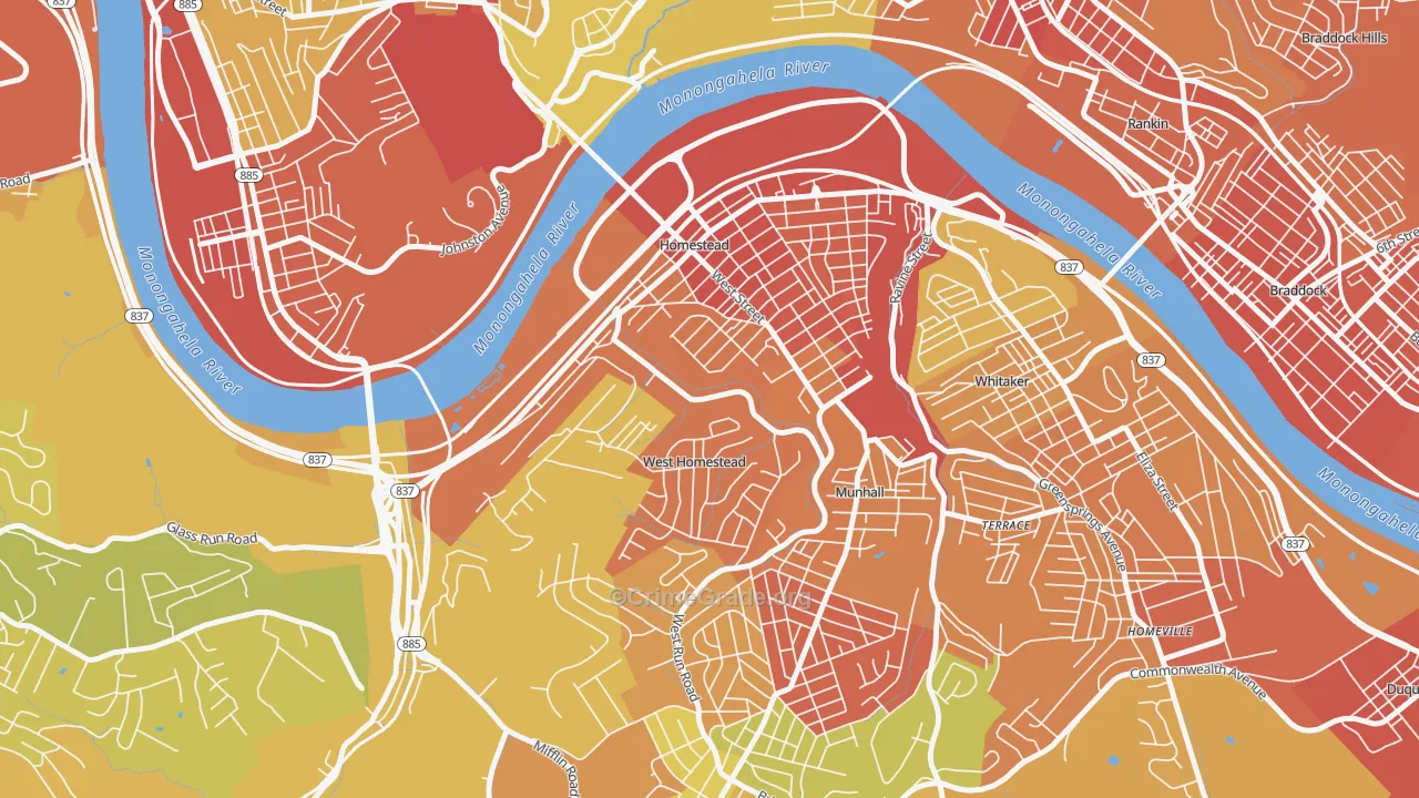Homestead, PA Map of Robbery Rates