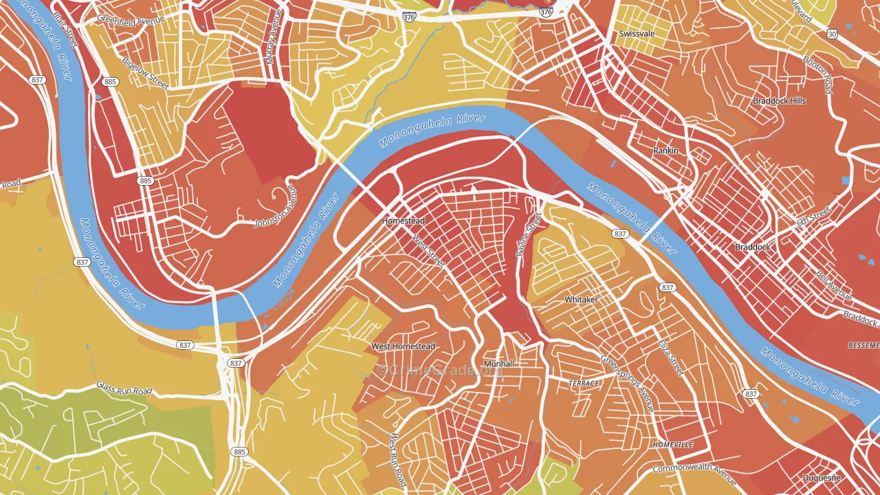 Homestead Park, Homestead, PA Map of Robbery Rates