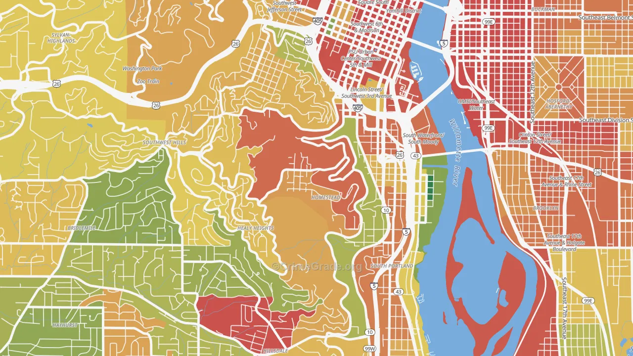 Homestead, Portland, OR Map of Robbery Rates