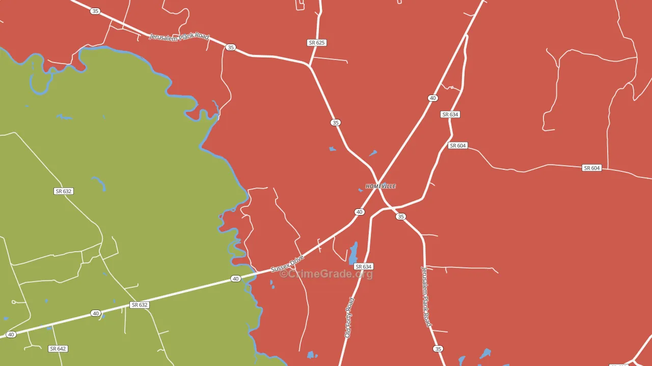 Homeville, VA Map of Robbery Rates