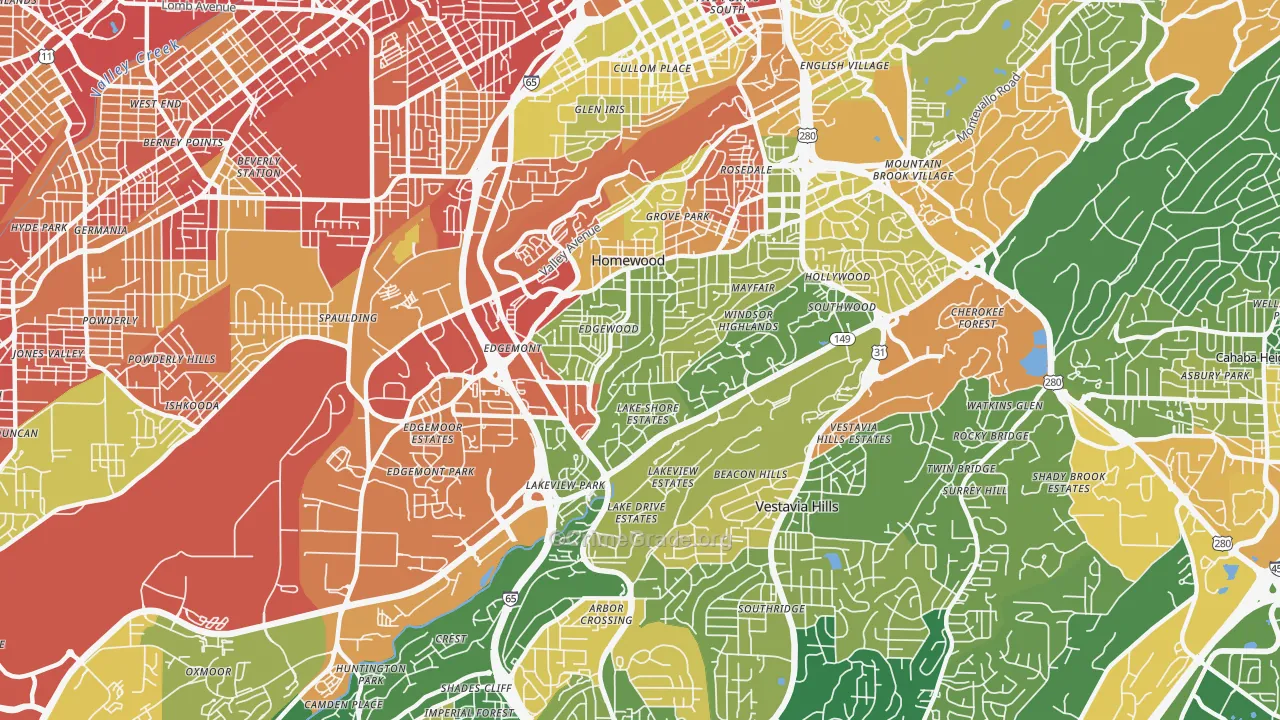 Homewood, AL Map of Robbery Rates