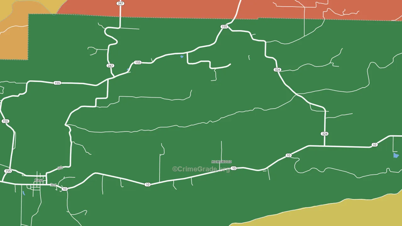 Homewood, AR Map of Robbery Rates