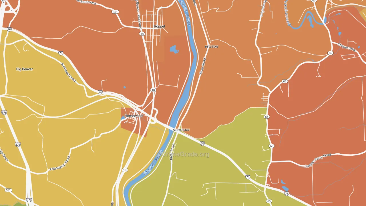 Homewood, PA Map of Robbery Rates