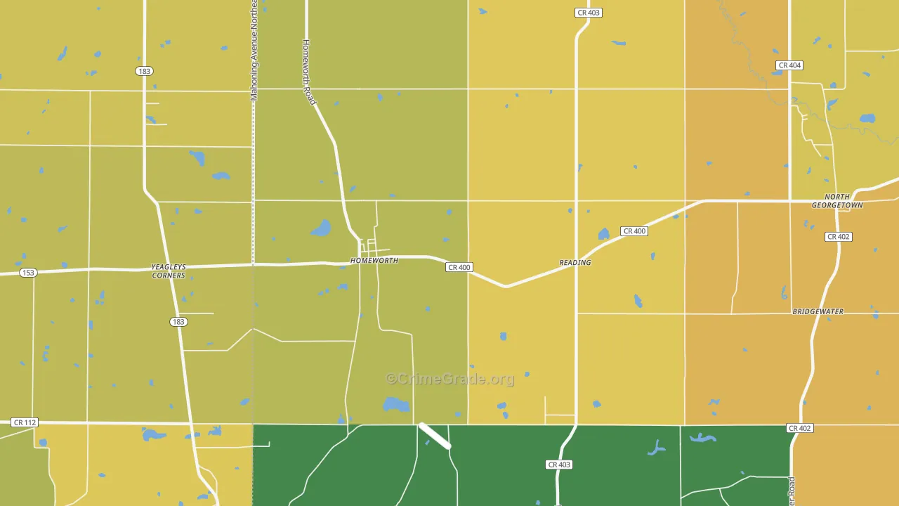 Homeworth, OH Map of Robbery Rates