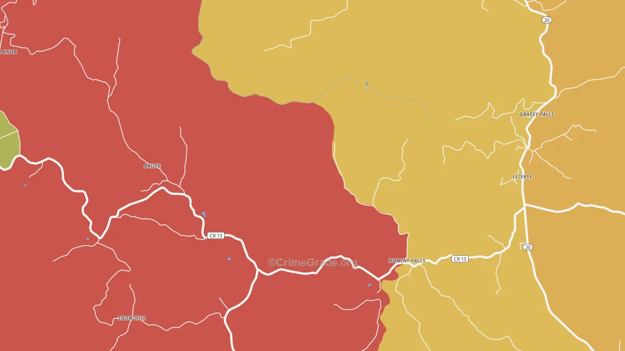 Hominy Falls, WV Map of Robbery Rates