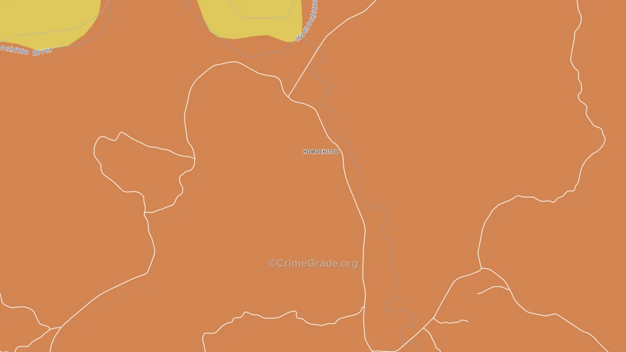 Homochitto, MS Map of Robbery Rates